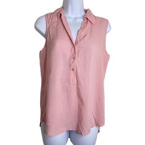 NWT L'AGENCE WOMEN'S PINK SLEEVELESS HALF BUTTON DOWN SILK T-SHIRT SIZE  XS